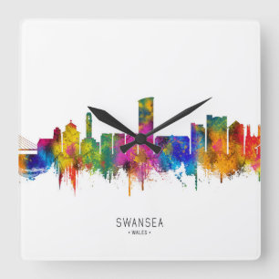 Swansea Wales Skyline Quadratische Wanduhr