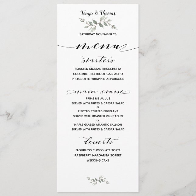 Swash Schriftart Calligraphy Schwarz-weiß Wedding  Menükarte (Vorderseite)