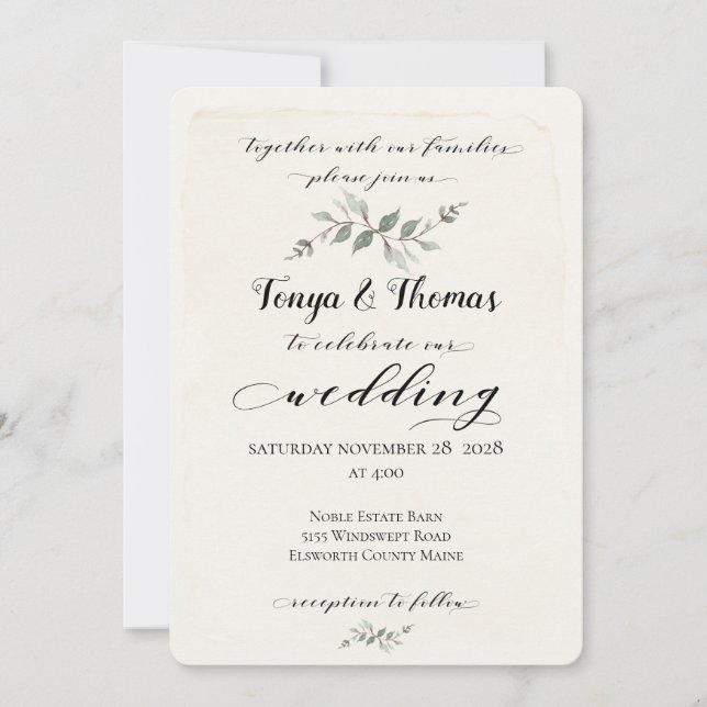 Swash Schriftart Kalligrafie Rustikale Elfenbeinle Einladung (Vorderseite)