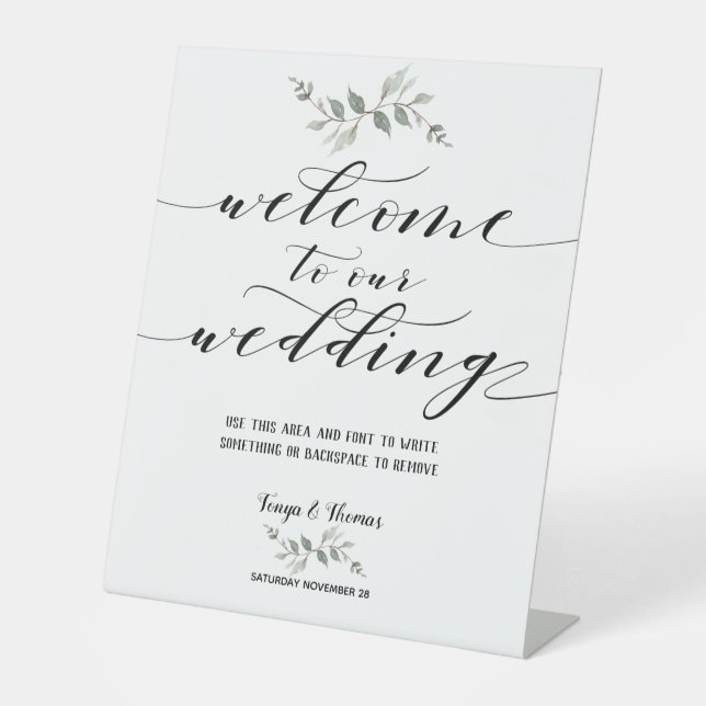 Swash Schriftart Kalligraphie Willkommen bei unser Sockelschild (Vorderseite)