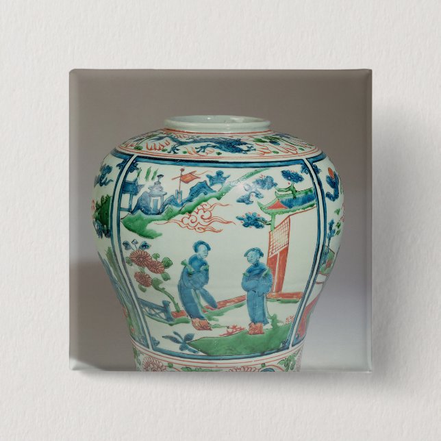 Swatow vielfarbiges eiförmiges Glas, Ende des 16. Button (Vorderseite)