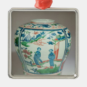 Swatow vielfarbiges eiförmiges Glas, Ende des 16. Silbernes Ornament