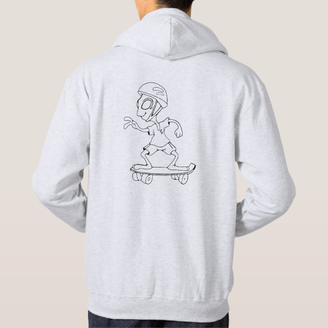Sweat à capuche logo et alien skateur gris clair (Dos)