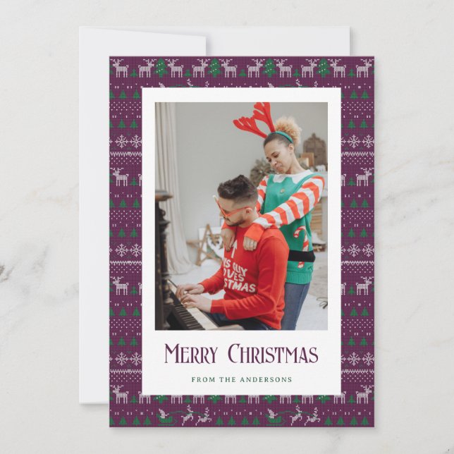 Sweat de Noël pourpre moche Cartes de fin de année (Devant)