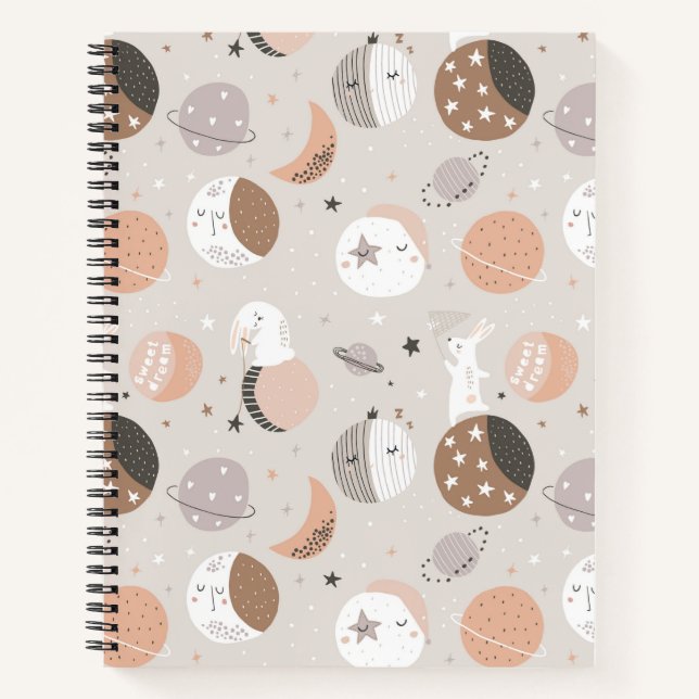 Sweat Dream Bunnies im Weltraummuster Notizbuch (Vorderseite)