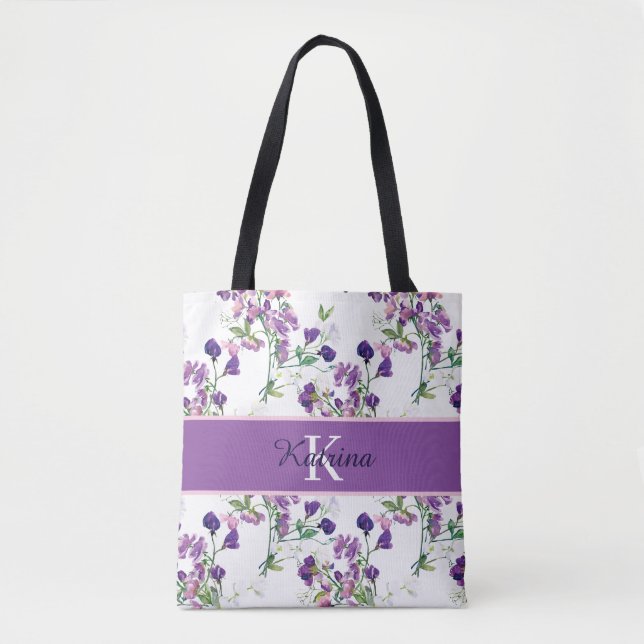 Sweat Pea Mit Monogramm Tote Bag Tasche (Vorderseite)