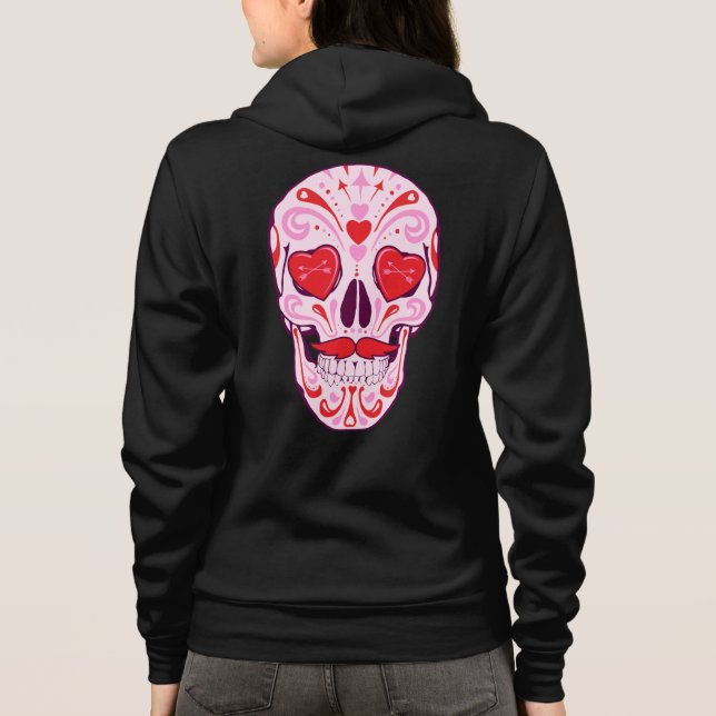 Sweat - shirt à capuche de crâne de sucre de coeur (Dos)