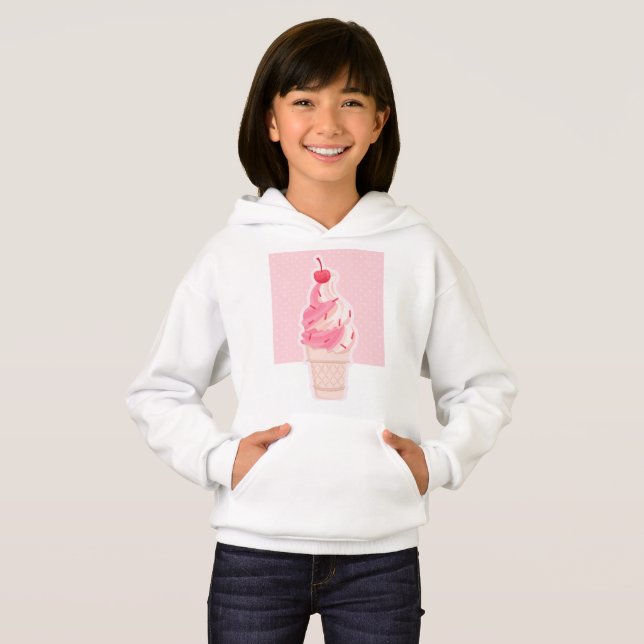 Sweat - shirt à capuche de crème glacée rose esthé (Devant entier)