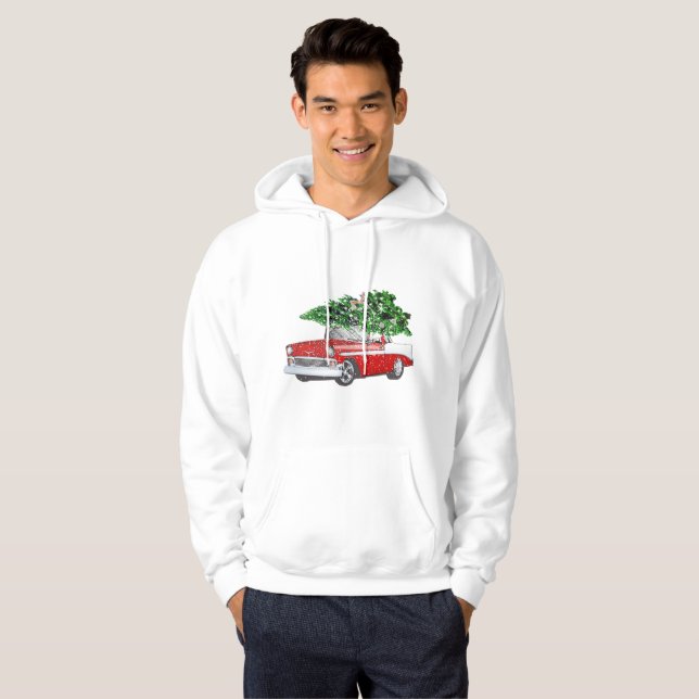Sweat - shirt à capuche de Noël avec voiture rouge (Devant entier)