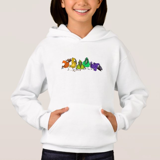 Sweat - shirt à capuche d'oiseaux colorés (Devant)