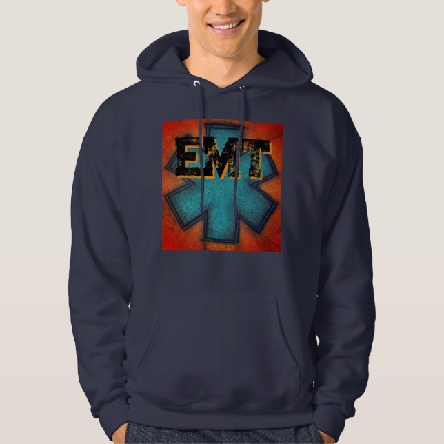 Sweat - shirt à capuche EMT homme rouge/bleu (Devant)