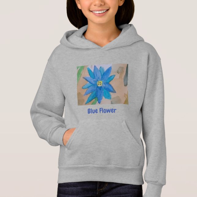Sweat - shirt à capuche Fleurs Bleues (Devant)
