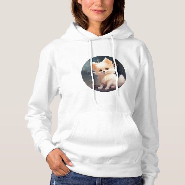 Sweat - shirt à capuche Fluffy Cartoon White Fox (Devant)