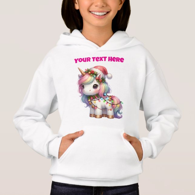 Sweat - shirt à capuche Unicorne de Noël personnal (Devant)