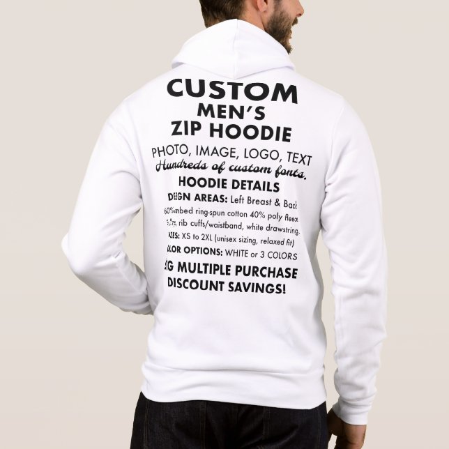 Sweat - shirt à capuche Zip Full Blanc Personnalis (Dos)
