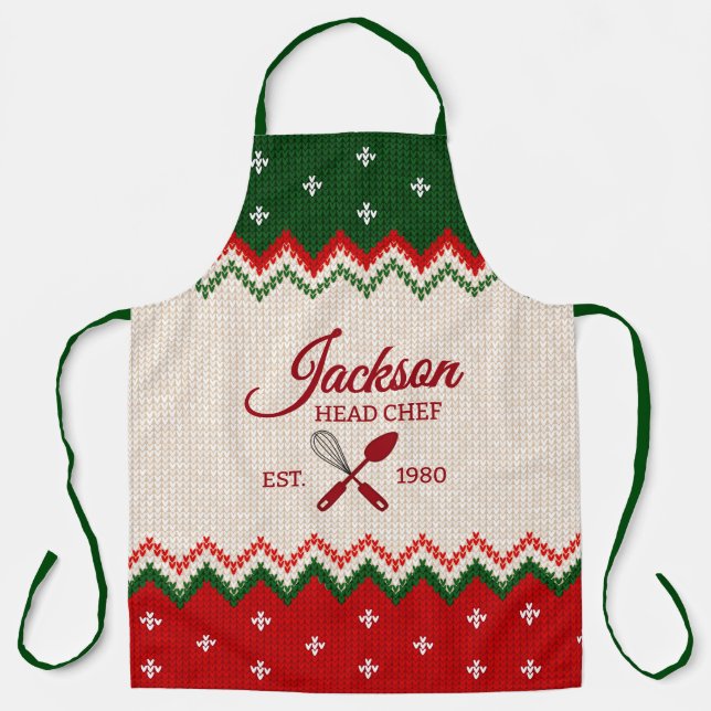 Sweater Pattern Personalized Christmas Apron Schürze (Vorderseite)