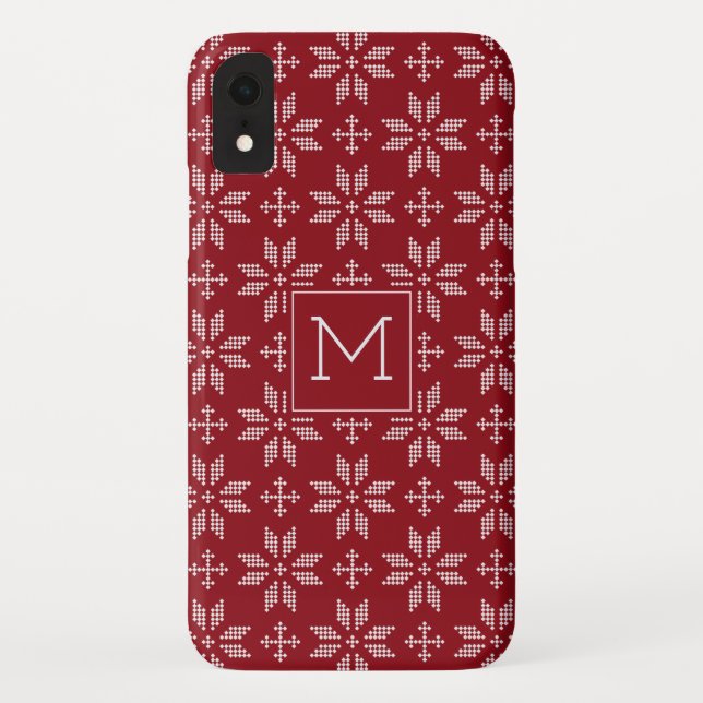 Sweater Red White FairIsle Christmas Monogram Case-Mate iPhone Hülle (Rückseite)