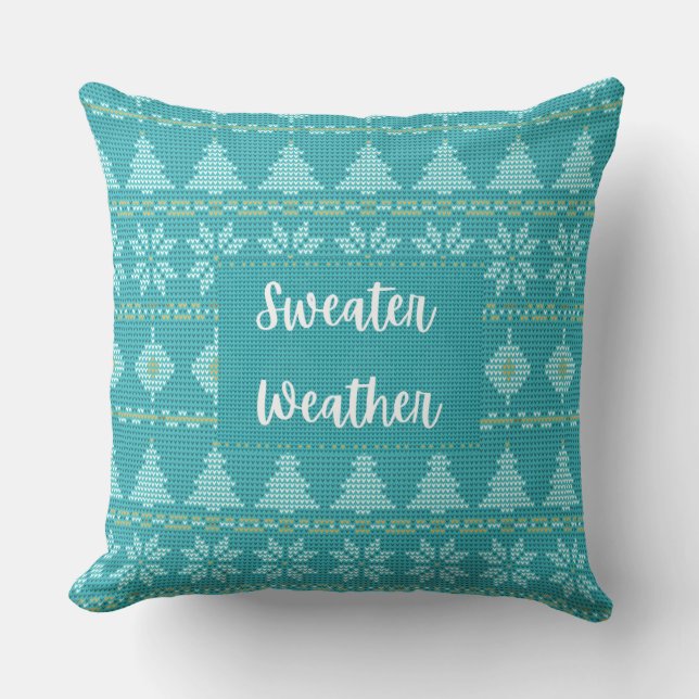 Sweater Weather Aqua Green & Gold Throw Kissen (Vorderseite)