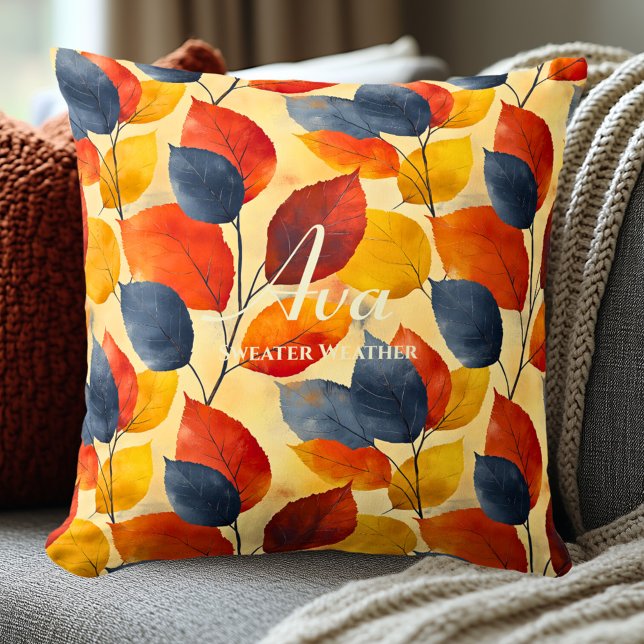 Sweater Weather Autumn Leaves | Gemütliches Herbst Kissen (Von Creator hochgeladen)
