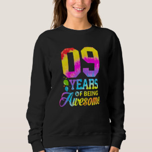 Sweatshirt 09 Ans D'Être Awesome Tie Dye 9e Anniversaire Avan