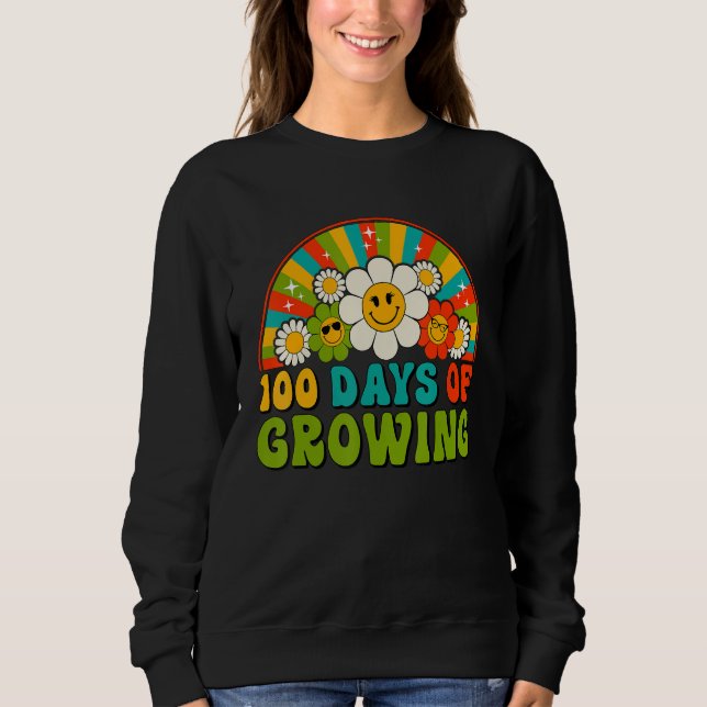 Sweatshirt 100 Days Of Growing Retro Teacher Kids Happy 100th (Devant)