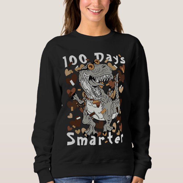 Sweatshirt 100 Days Smarter Melanin Dinosaur School Black Mel (Devant)
