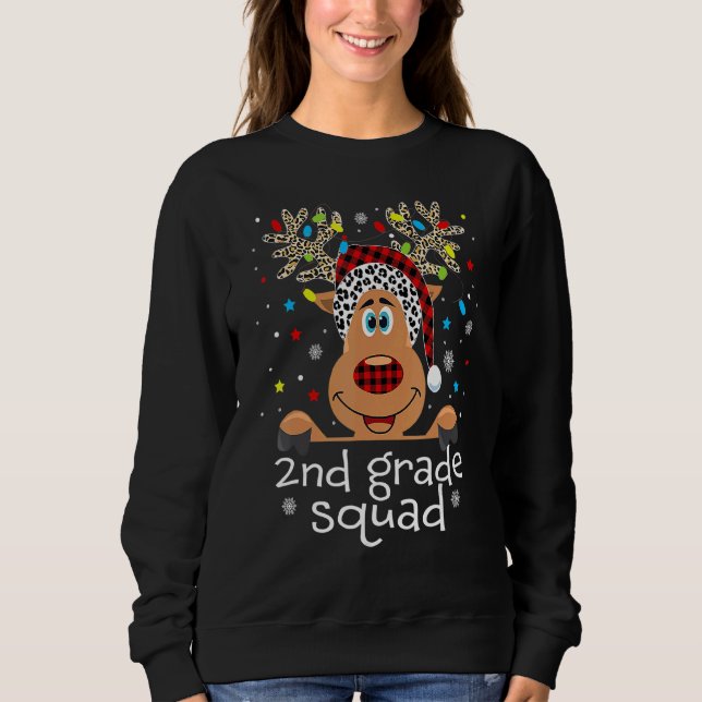 Sweatshirt 2nd Grade Squad Plaid Reindeer Santa Hat Teacher C (Devant)