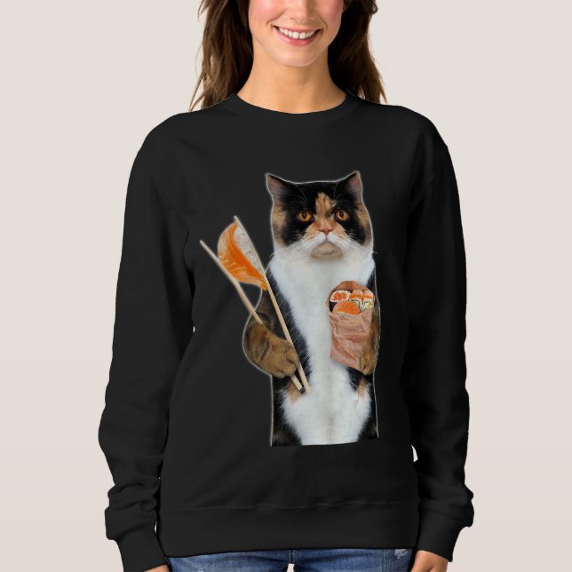 Sweatshirt 3d Graphisme Calico Cat Manger Saumon Sushi Roll W (Devant)