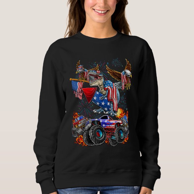 Sweatshirt 4th Of July Dinosaur Monster Truck Bald Eagle Amer (Devant)