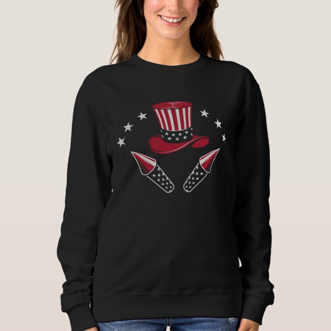 Sweatshirt 4th of July Fireworks Uncle Sam Hat Red White Blue (Devant)