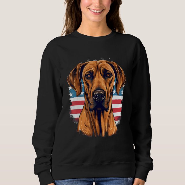 Sweatshirt 4th Of July US Flag Rhodesian Ridgeback Dog (Devant)