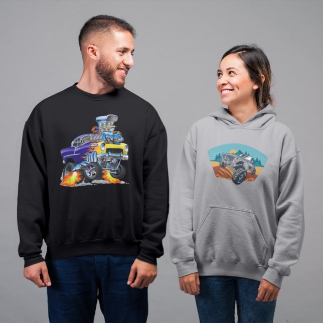 Sweatshirt 55 Drôle Voiture Flaming Drag Track Bête (Créateur téléchargé)