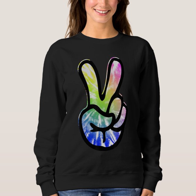 Sweatshirt 60s 70s Tie Dye Peace Hand Sign   Hippie (Devant)
