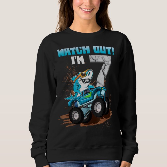 Sweatshirt 7 Ans 7e Anniversaire Shark Boy Girl Monster Tr (Devant)