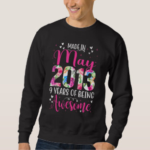 Sweatshirt 9ème Anniversaire Floral Pour Filles Nées En Mai 2