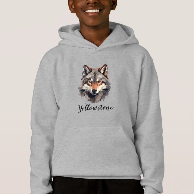 Sweatshirt à capuchon supérieur du garçon Wolf Yel (Devant)