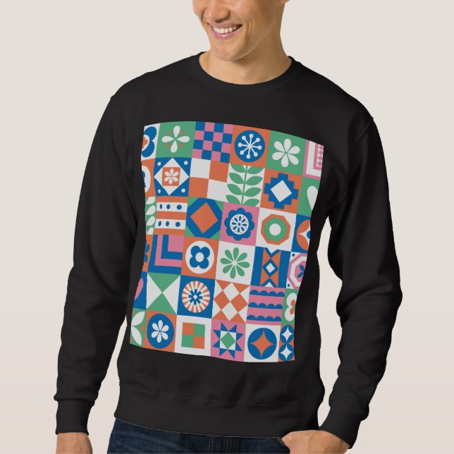 Sweatshirt Abstrait Floral Scandinavian Folk Motif (Devant)