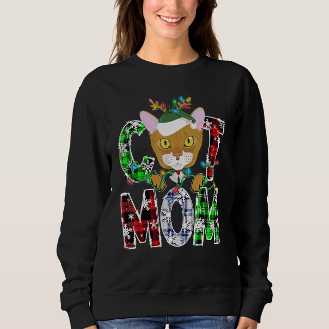 Sweatshirt Abyssinian Chat Maman Lights Jeu de Noël Pajama Re (Devant)