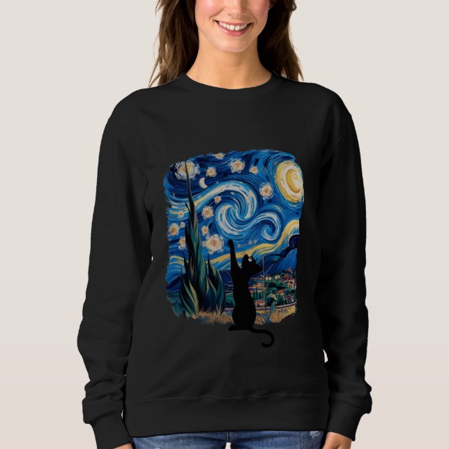 Sweatshirt Adorable Kawaii Black Cat Reaching for Stars in a  (Devant)