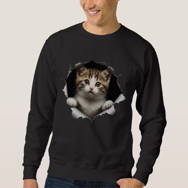 Sweatshirt Adorable Peeking Tabby Kitten Ripped Paper Sweatsh (Devant)