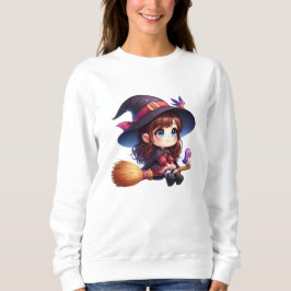 Sweatshirt Adorable sorcière mignonne avec 2 oiseaux, Hallowe