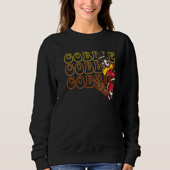 Sweatshirt Adorable Thanksgiving Turkey Giving Peace Sign   (Devant)