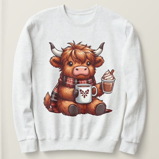 Sweatshirt Adorable Vache Highland Profitant De Boissons Conf (Design devant)