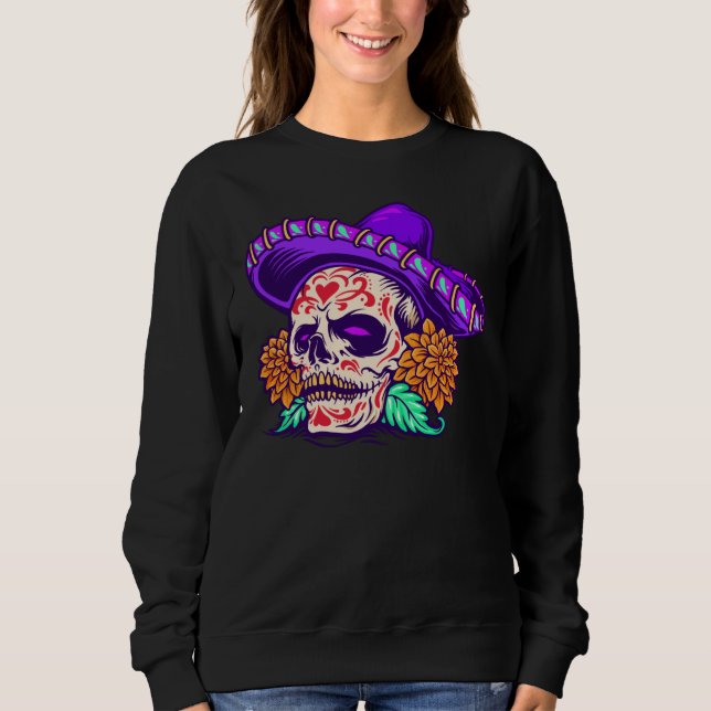 Sweatshirt Adorables Jour du Casquette pourpre du crâne mort (Devant)