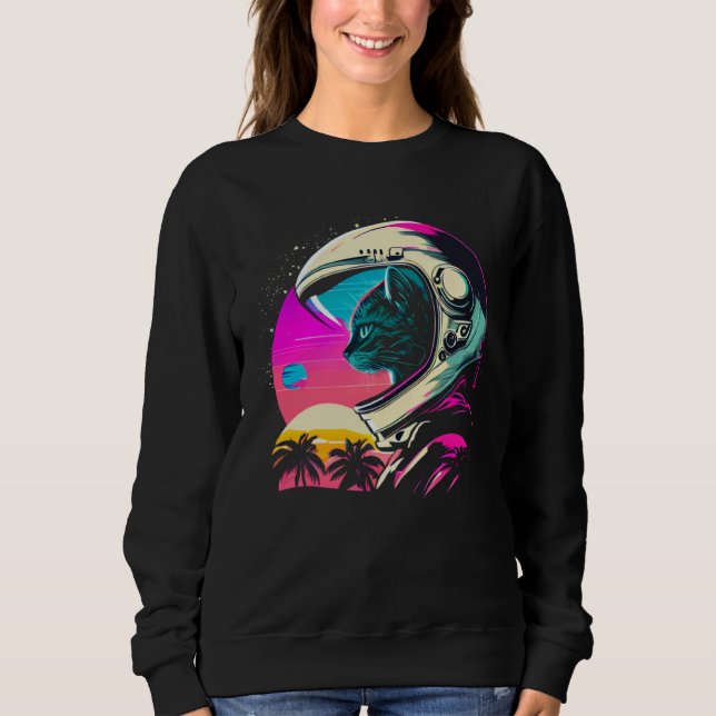 Sweatshirt Aesthetic Vaporwave Space Cat 80s 90s Astronaut  1 (Devant)