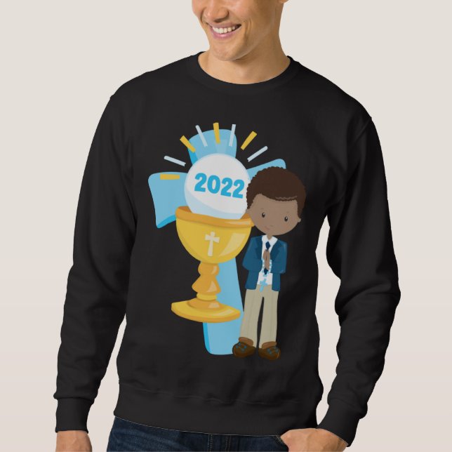 Sweatshirt African American Boys First Communion Black Boy Cr (Devant)
