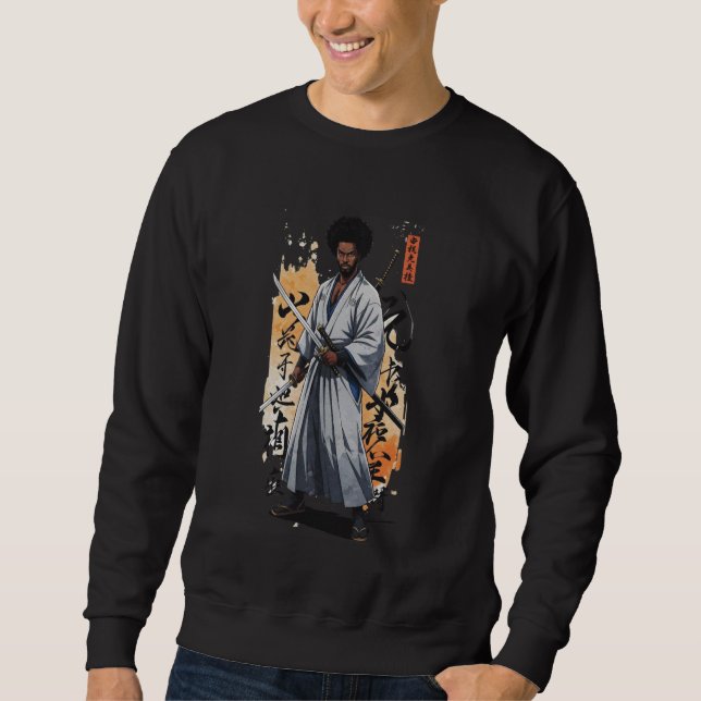 Sweatshirt Afro American Samurai African Warrior in Anime wit (Devant)