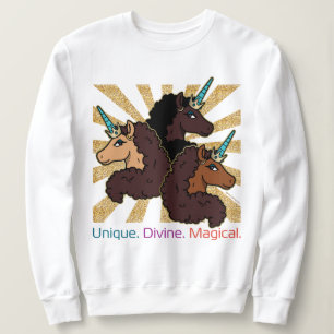 Sweatshirt Afro Unicorn Trio : Unique, Divine et Magique