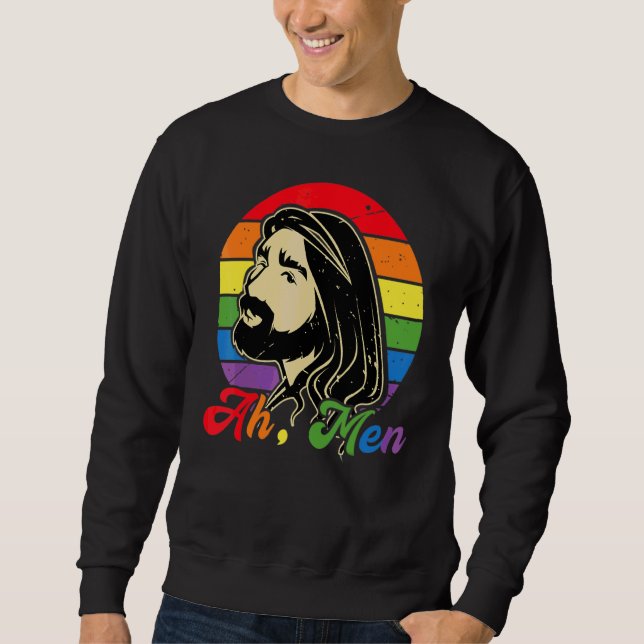 Sweatshirt Ah Men Rainbow Gay Jesus Christian Lgbt Pride Drap (Devant)