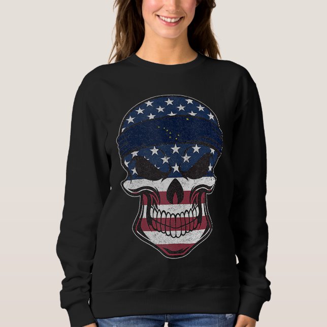 Sweatshirt Alaska American Flag Skull  State Flag Alaska Root (Devant)